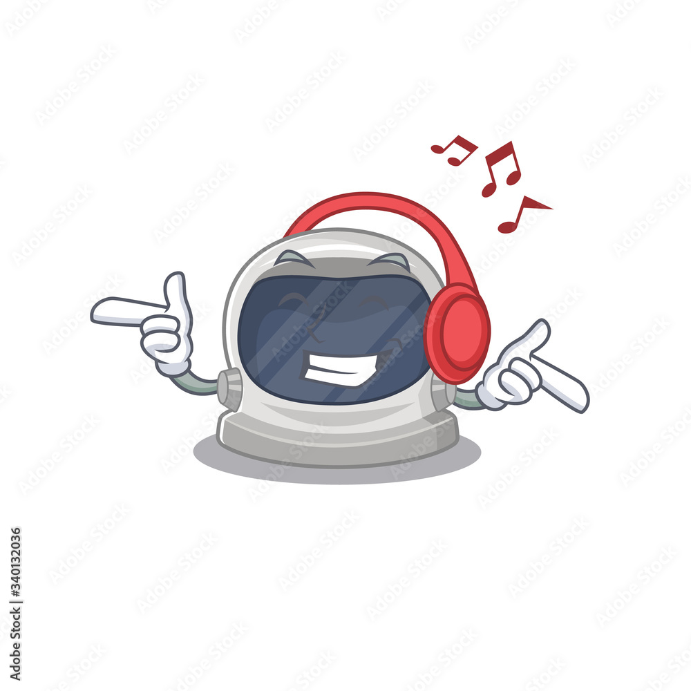 Poster Astronaut helmet Cartoon design concept listening music