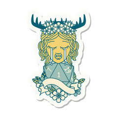 crying orc barbarian character face with natural one D20 roll sticker