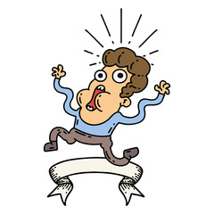 banner with tattoo style frightened man