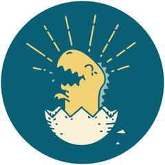 icon of tattoo style hatching dinosaur