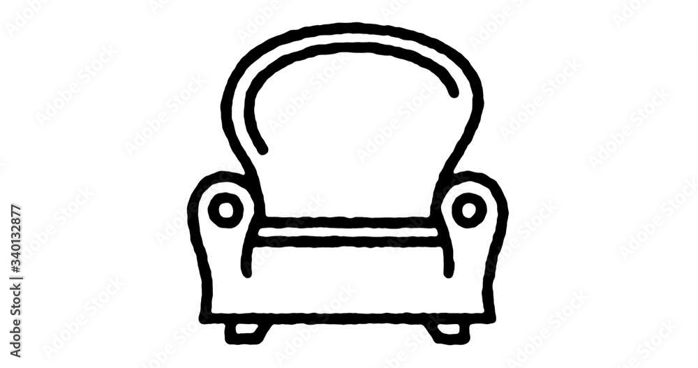 Poster hand drawn doodle icon animation for single seating to use as video design element. minimalistic sym