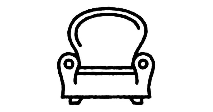 Hand drawn doodle icon animation for single seating to use as video design element. Minimalistic symbol made for motion graphic, can be used as loop item, has alpha channel.