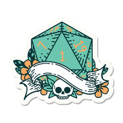 natural one d20 dice roll sticker
