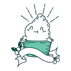 banner with tattoo style ice cream character
