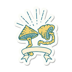 sticker of tattoo style mushrooms