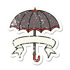 grunge sticker with banner of an umbrella