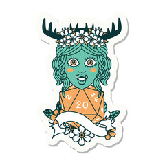 half orc druid character with natural 20 dice roll sticker