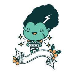 banner with tattoo style undead zombie bride character