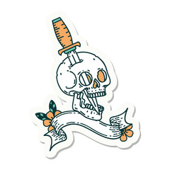 tattoo sticker with banner of a skull and dagger