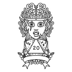 elf barbarian character with natural twenty dice roll illustration