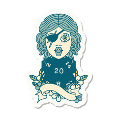 human rogue with natural 20 dice roll sticker