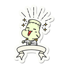sticker of tattoo style happy halloween zombie monster