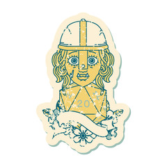 half orc fighter character with natural 20 dice roll illustration