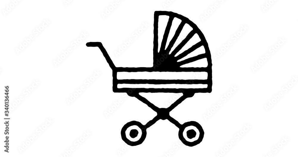 Poster hand drawn doodle icon animation for toy stroller to use as video design element. minimalistic symbo