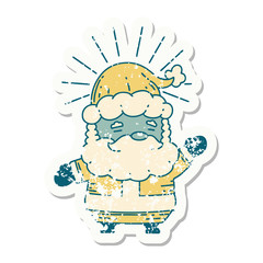 grunge sticker of tattoo style santa claus christmas character