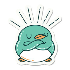 sticker of tattoo style robin with folded wings