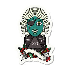 orc rogue character with natural twenty dice roll sticker