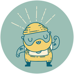 icon of tattoo style bearded man flexing bicep