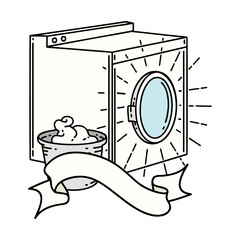 banner with tattoo style washing machine