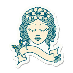 tattoo sticker with banner of a maidens face