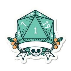 natural one d20 dice roll sticker