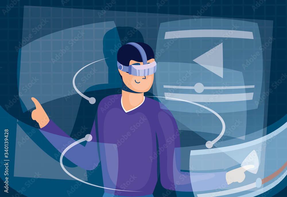Poster man using augmented reality technology