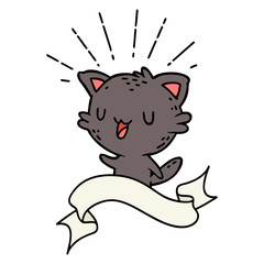 banner with tattoo style happy cat
