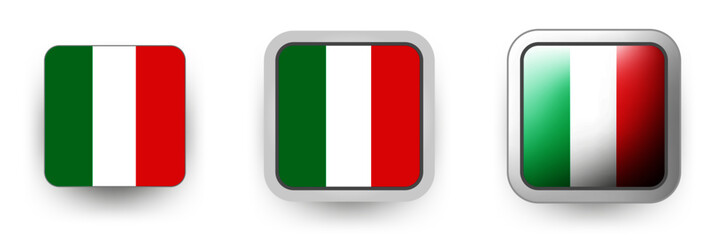 6 Italy vector icons button shield and gear, flat and volumetric style in flag colors green, red, white for flyer any holiday design or poster