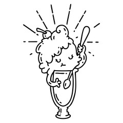 traditional black line work tattoo style ice cream character