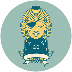 half orc rogue character with natural twenty dice roll illustration