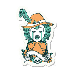 crying orc bard character with natural one D20 roll sticker