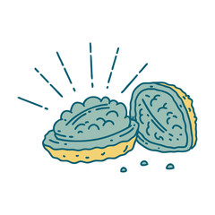 traditional tattoo style walnuts with shell