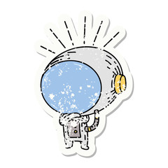grunge sticker of tattoo style astronaut © lineartestpilot
