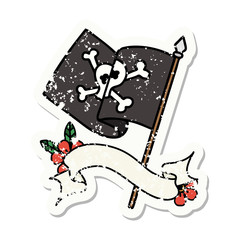 grunge sticker with banner of a pirate flag