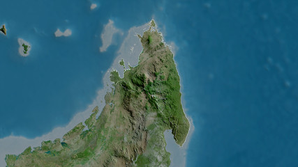Antsiranana, Madagascar - outlined. Satellite