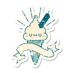 Fototapeta premium grunge sticker of tattoo style ice cream character