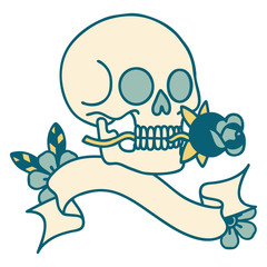 tattoo with banner of a skull