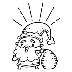 traditional black line work tattoo style santa claus christmas character with sack