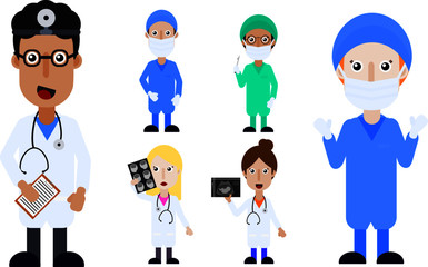doctor and nurse medical surgeons healthcare workers vector set