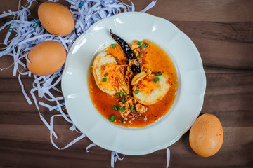 Top view of Thai food, sweet and sour egg, home cooking and street food
