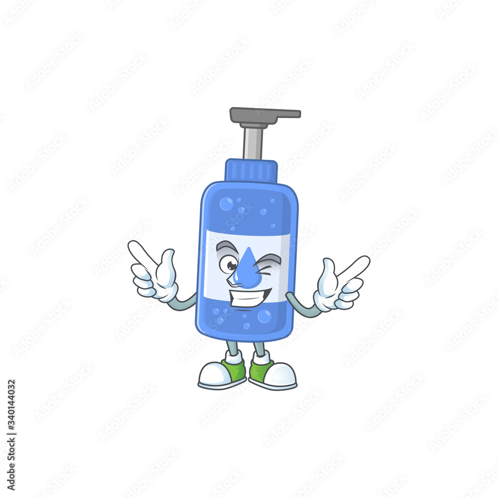 Sticker Cartoon character design concept of handsanitizer cartoon design style with wink eye