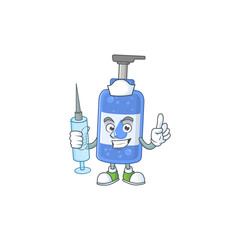Friendly Nurse handsanitizer mascot design style using syringe