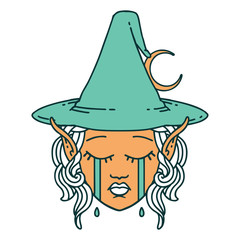 crying elf mage character face illustration
