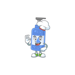 Handsanitizer cartoon design style proudly wearing white chef hat