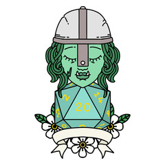 half orc fighter with natural twenty dice roll illustration