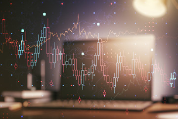 Multi exposure of abstract financial diagram on computer background, banking and accounting concept