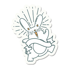 sticker of tattoo style prancing rabbit
