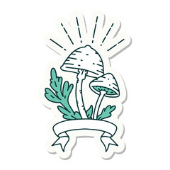 sticker of tattoo style mushrooms