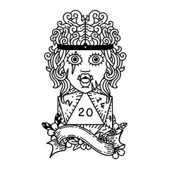 half orc barbarian with natural twenty dice roll illustration