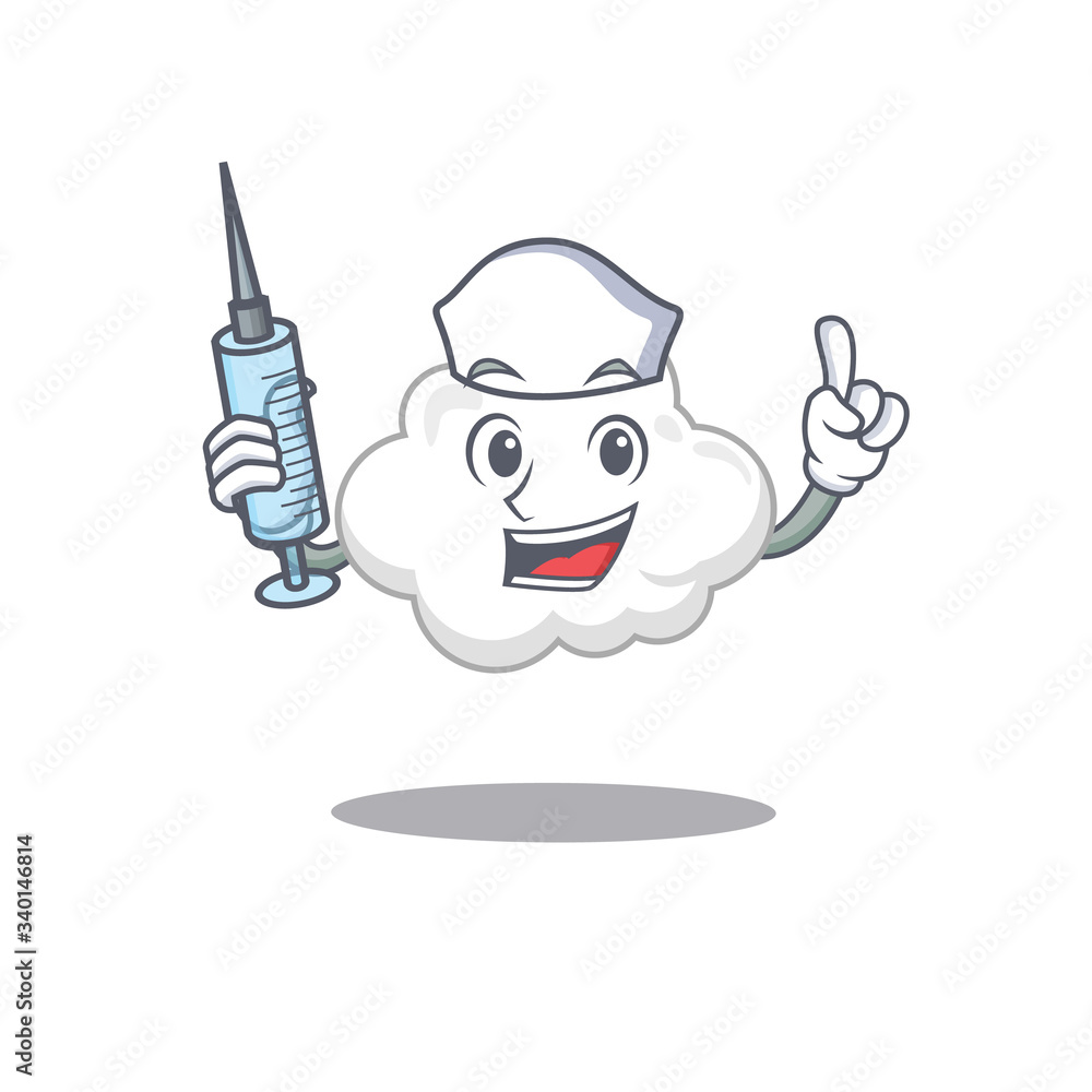 Canvas Prints A nice nurse of white cloud mascot design concept with a syringe